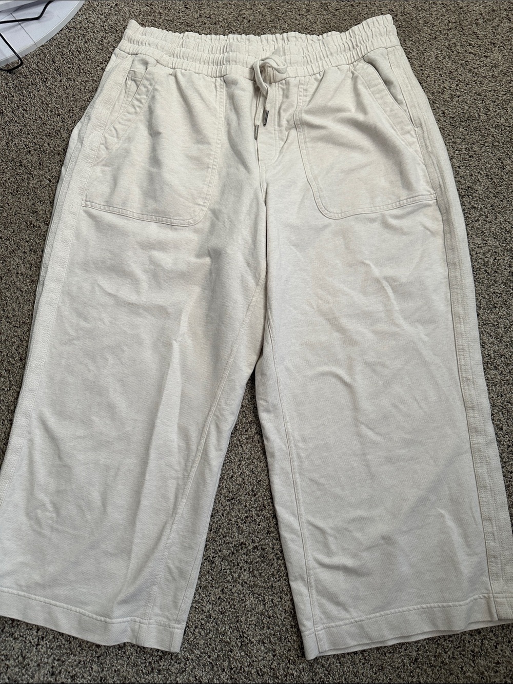 Athleta light beige farallon heatered wide crop cotton pant 18 travel, casual